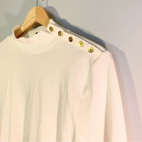 NWT J. Crew Cream Micro Ribbed Button-shoulder Mock Neck top Sz L BS239 - Picture 2 of 8